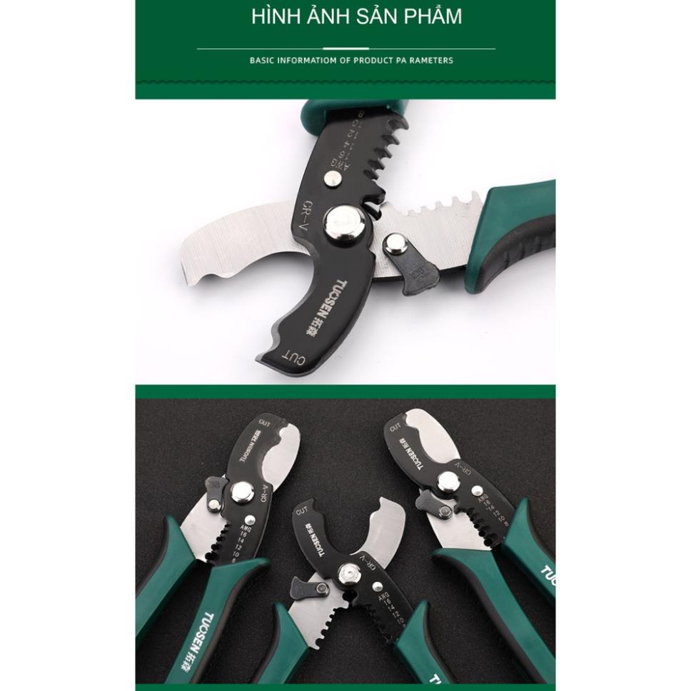 Kìm tước dây điện 8inch, bấm cos đa năng 11444 Tuosen