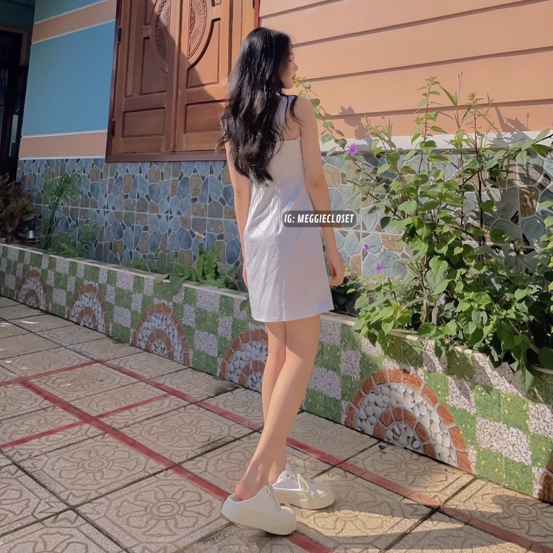 Đầm 2 dây lưng chun