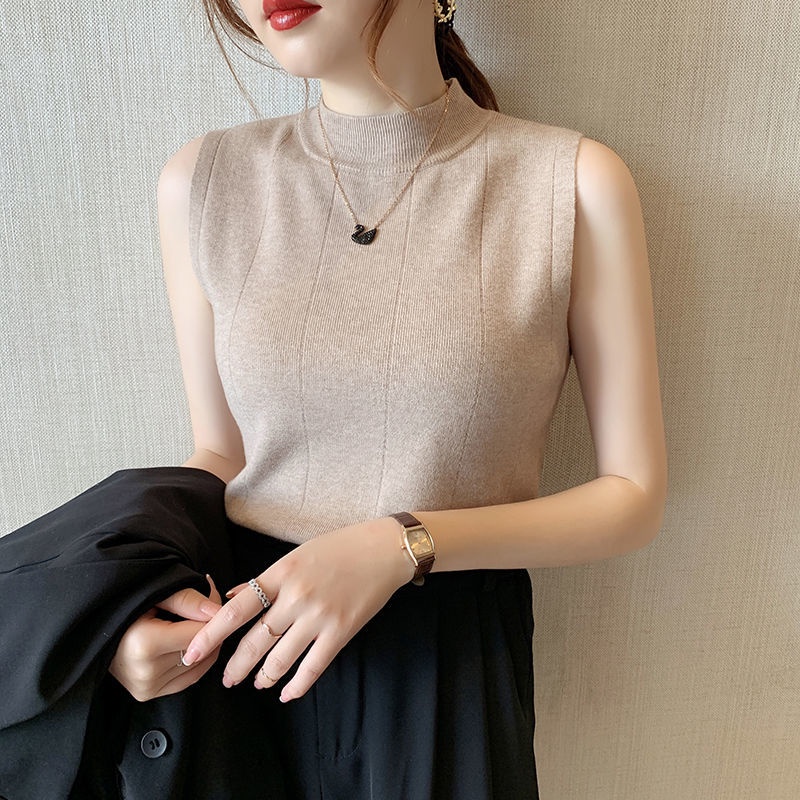 Áo sweater cổ cao không tay sành điệu cho nữ