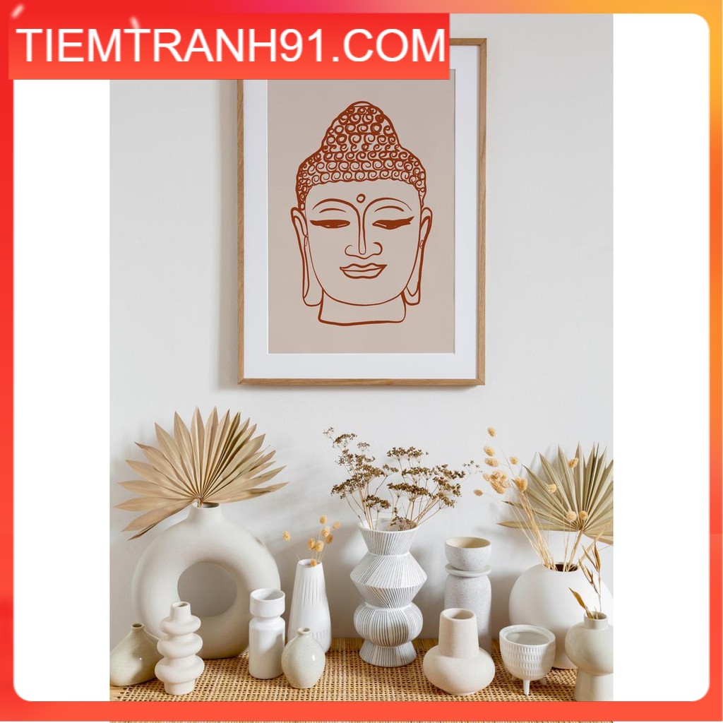 Tranh treo tường | Line art-BUDDHA Face Fine Line Print, Burnt Orange Print 22 , tranh canvas giá rẻ