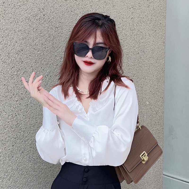 LINEENI | Áo sơ mi lụa nút ngọc cao cấp ┃Luna Shirt