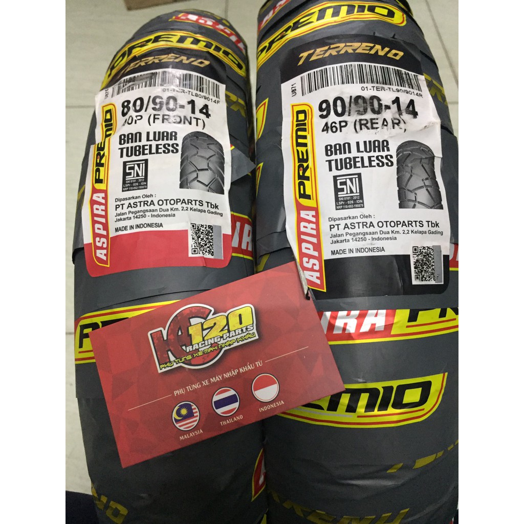Cặp vỏ lốp xe Aspira Terreno, gai bán địa hình dành cho tay ga: Vario, Airblade, Vision, Click... 80/90-14 và 90/90-14