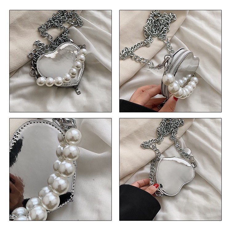 Túi Đeo JASMIN NOIR Chéo Da PU Hình Trái Tim Nhỏ Phối Dây Xích Thời Trang Nữ Sành Điệu