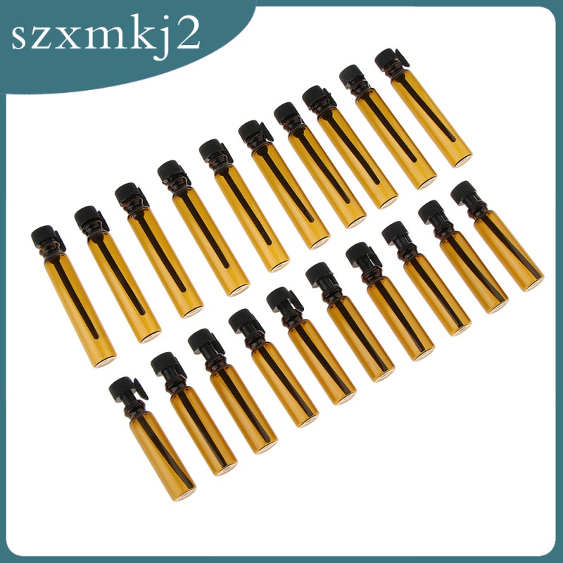 Bộ 50 Lọ Thủy Tinh Nhỏ Giọt Màu Hổ Phách Cho Tinh Dầu 1mL Kèm Nắp Đen