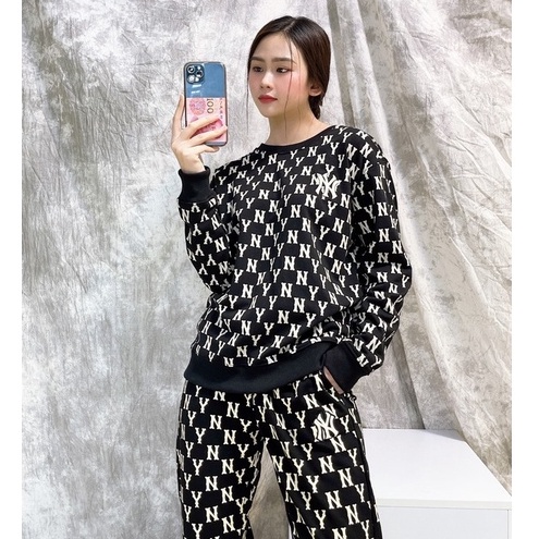 Set bộ thể thao Nữ M.L.B màu đen chữ dài tay HÀNG XUẤT DƯ FULL TEM TAG