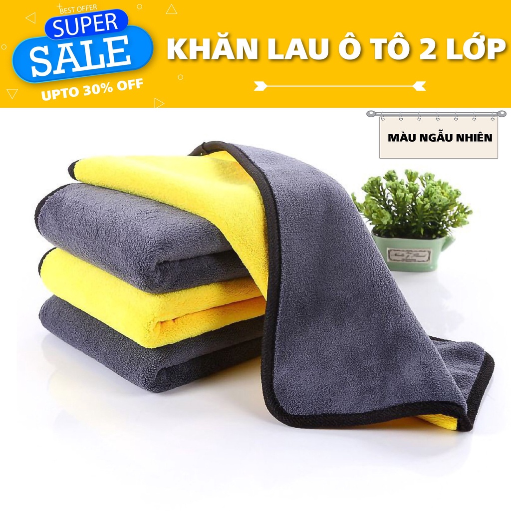 Khăn Lau Xe Microfiber 2 Lớp Vải Bông Mềm 30x30cm có quai treo