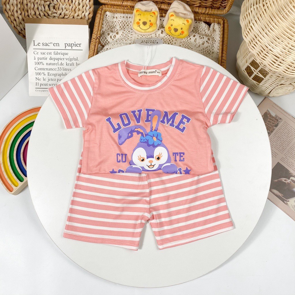 [SALE] Bộ Cộc Tay Cho Bé Trai, Bé Gái Minky Mom Vải Thun Lạnh In Chữ LOVE ME Cổ Viền, Đồ Bộ Cho Bé Mặc Nhà MKM2222