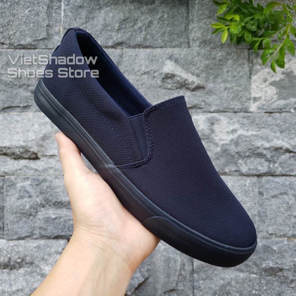 Slip on nam - Giày lười vải nam LEYO - Chất liệu vải polyester màu (đen) full và (xanh) than full - Mã SP A7522