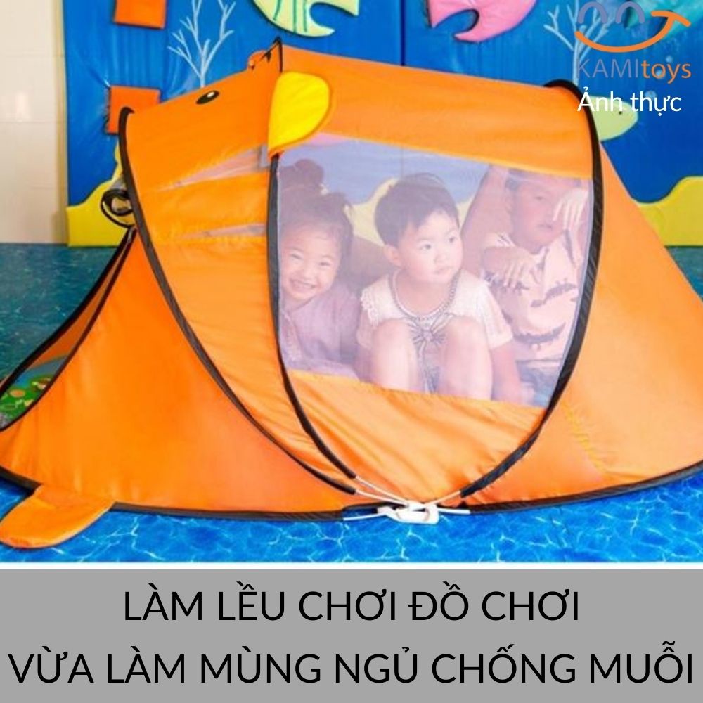 Lều cho bé chơi tự bung gấp gọn hình Gấu Cỡ lớn 180cm kiêm Nhà banh quây bóng Mùng ngủ chống muỗi trẻ em KM50093