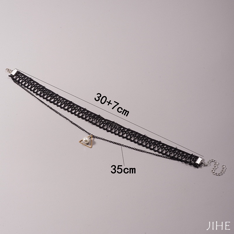 Vòng Cổ Choker Hai Lớp Đính Hạt Ngọc Trai Đen Đơn Giản Thời Trang