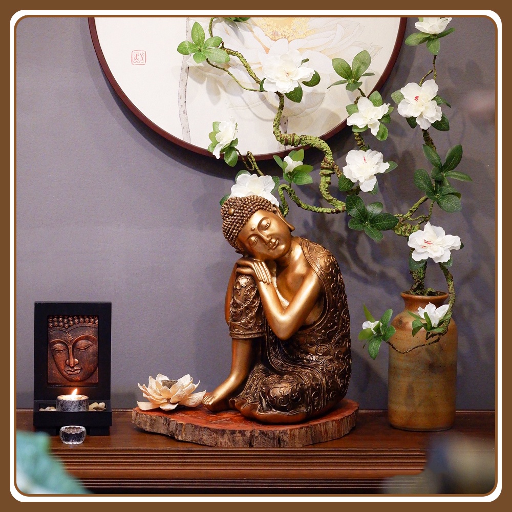 Tượng phật ngồi An Nhiên Vàng cao 35cm trang trí sân vườn, nhà cửa - Mani Decor