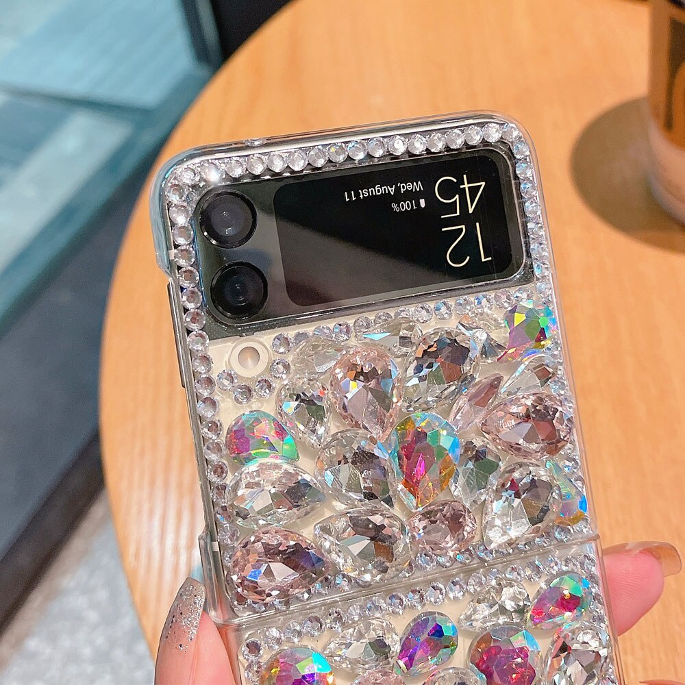 Vỏ điện thoại kim cương 3d bling sang trọng cho samsung galaxy z flip 3 zflip4 zfold 5 4 5g z fold2 rhinestone handmade pc vỏ cứng