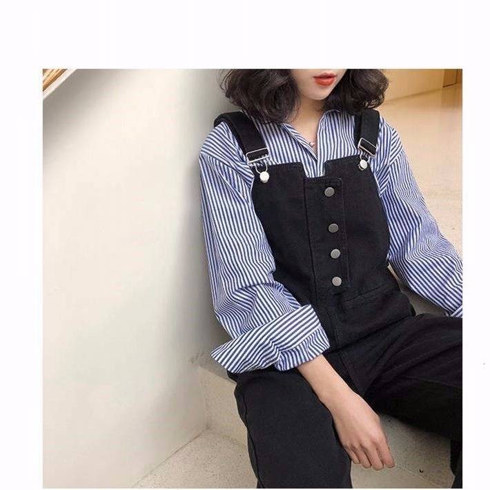 Baju quần yếm Denim dáng rộng lưng cao thời trang xuân thu 2020 cho nữ