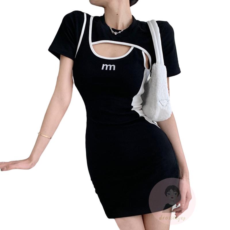 Đầm Tay Ngắn Cổ Tròn In Họa Tiết Chữ Dành Cho Nữ