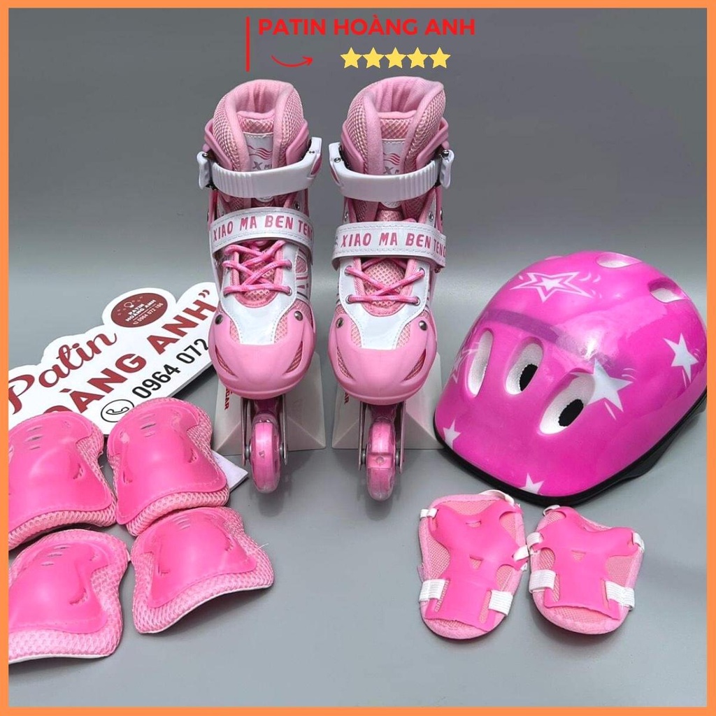 Giày trượt patin trẻ em, tặng mũ bảo vệ, bảo hộ tay chân, pain bánh đầu sáng đèn, điều chỉnh tăng giảm được size sport