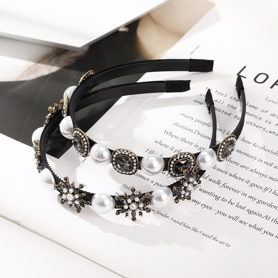 Băng Đô Cài Tóc Đính Đá &amp; Ngọc Trai Giả Bằng Kim Loại