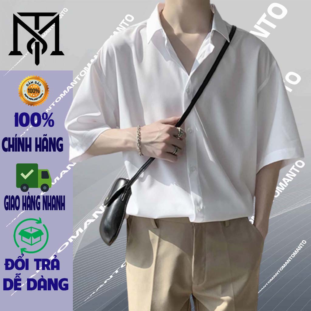 Áo sơ mi nam tay ngắn MANTO FASHION cổ vest form rộng dáng Hàn chất liệu cotton ASM12