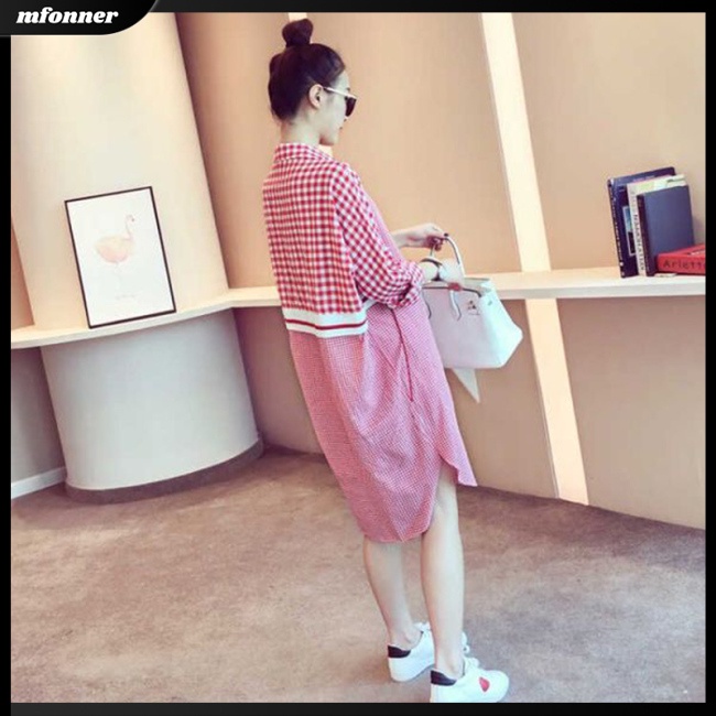 Đầm Sơ Mi Tay Dài Dáng Rộng In Họa Tiết Caro Thời Trang Mùa Xuân Cho Nữ