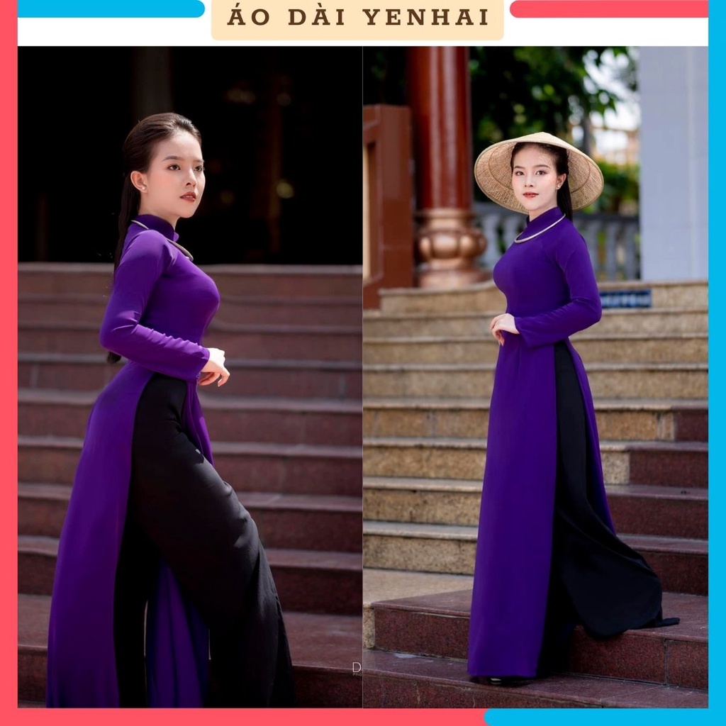 Áo dài truyền thống màu tím huế chất lụa thái tuấn mềm mịn co giãn