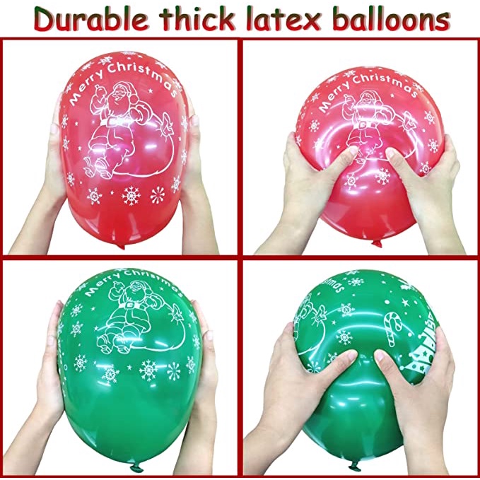 10 Bong bóng mủ cao su kích thước 10 inch màu xanh lá / đỏ dùng trang trí giáng sinh