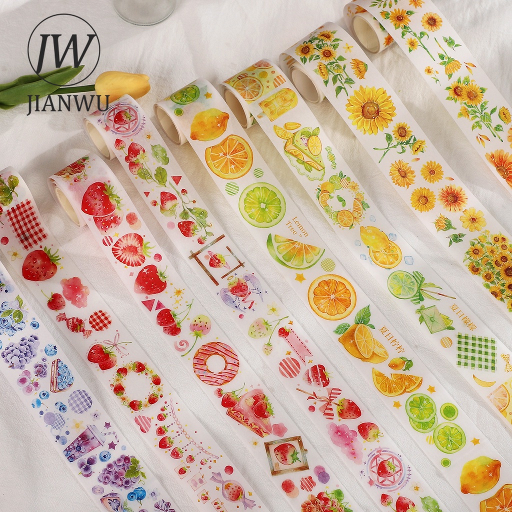 Băng Keo Dán Trang Trí Sổ Tay/Sổ Tay Nhiều Kích Thước 200cm Hình Quả Dâu/Chanh/Hoa Hướng Dương Dễ Thương DIY