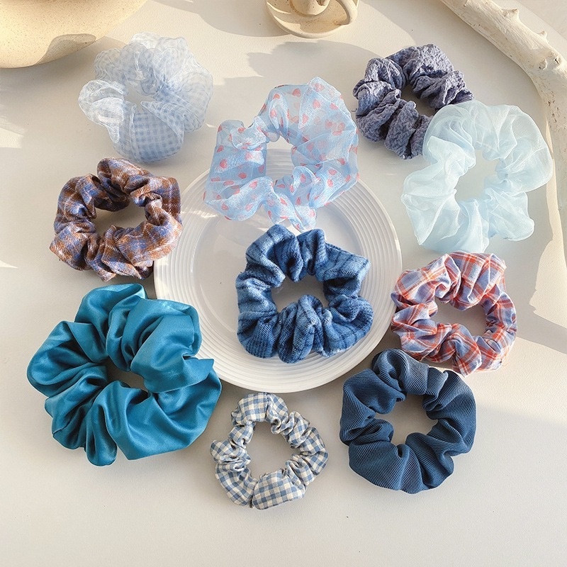 Dây Cột Tóc Màu Xanh Dương Thời Trang Mùa Hè Phong Cách Hàn Quốc Xinh Xắn Cho Nữ