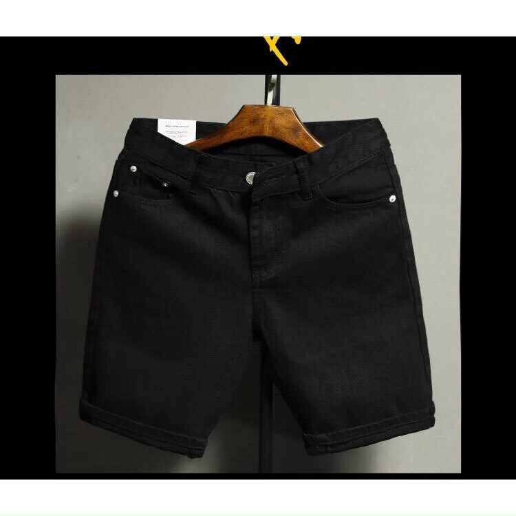 Quần Short Jean Nam thời trang cao cấp, Quần Sọt Jean Nam Đen Trơn thiết kế cá tính A96