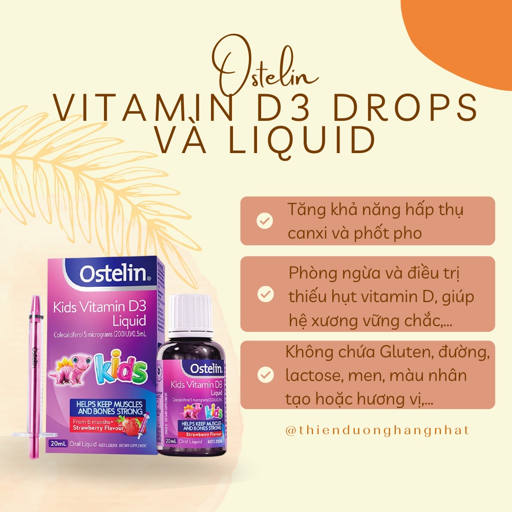 Ostelin Vitamin D3 Drops và Liquid Úc dạng nhỏ giọt 2.4ml cho bé [Date 2024]