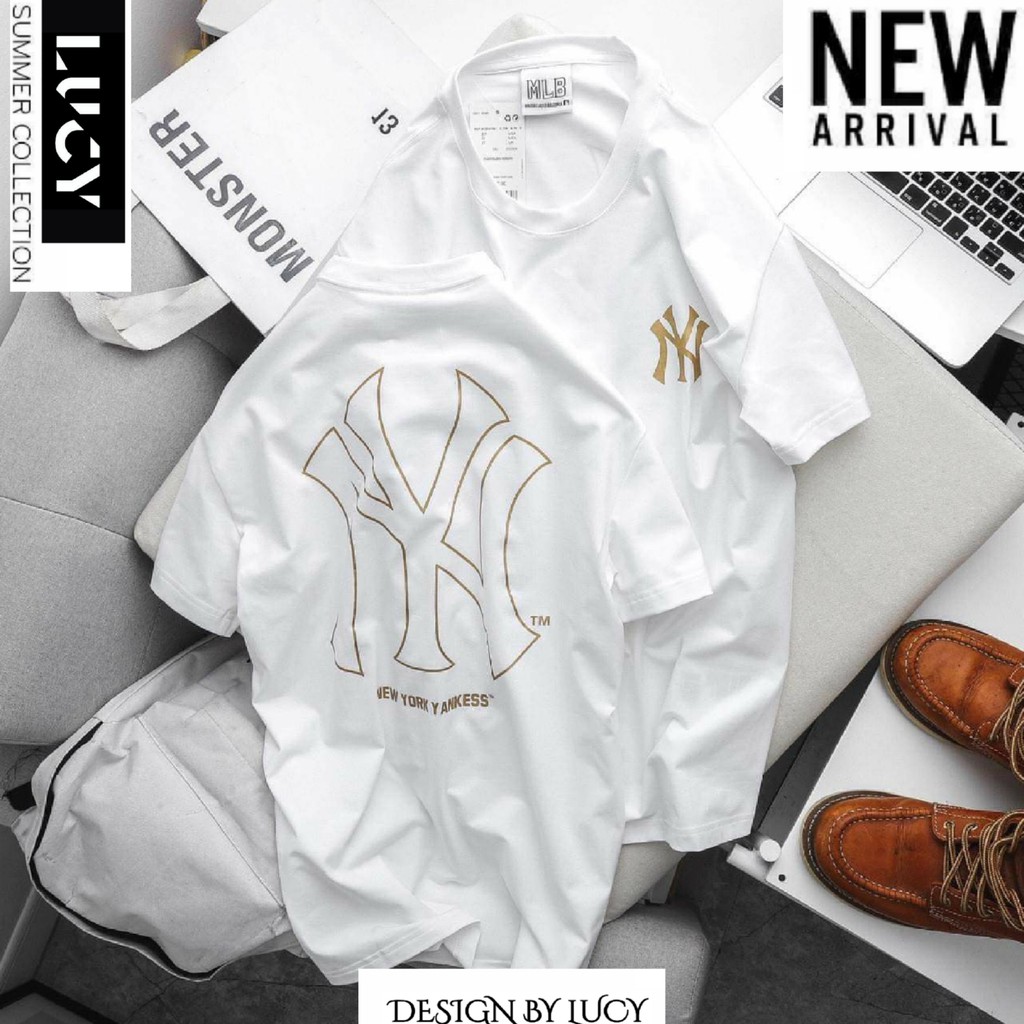 Áo thun tay lỡ Nữ Nam NY nhũ vàng Cotton 4 Chiều TATO