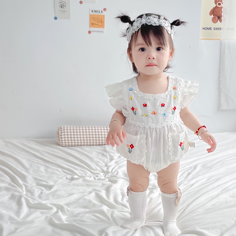 Bộ Áo Liền Quần In Hoa Dễ Thương Cho Bé Gái