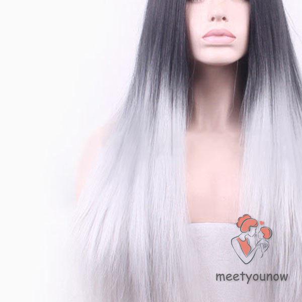 Tóc giả thẳng dài phối màu cá tính