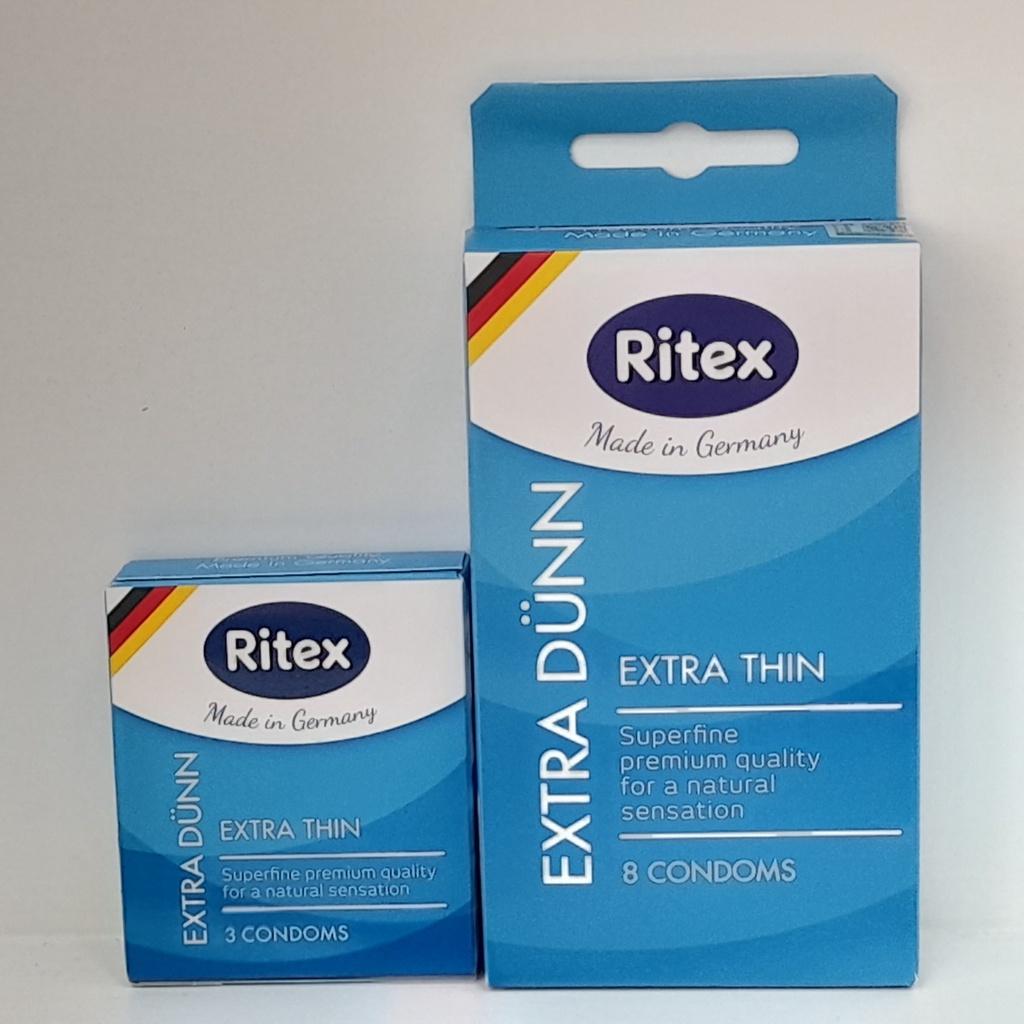 Bao cao su Ritex Extra Dünn siêu mỏng, mềm mại, bền dai hộp 8 bao - Hàng nhập khẩu chính hãng