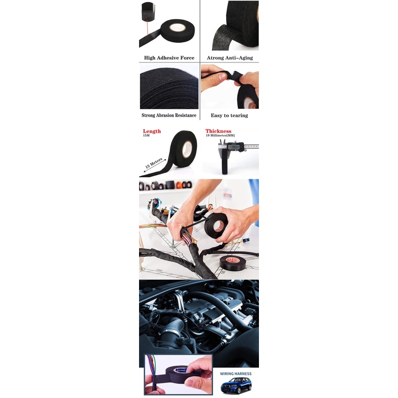 Cuộn băng keo vải chống cháy chịu nhiệt dài 15m dành cho dây cáp xe hơi