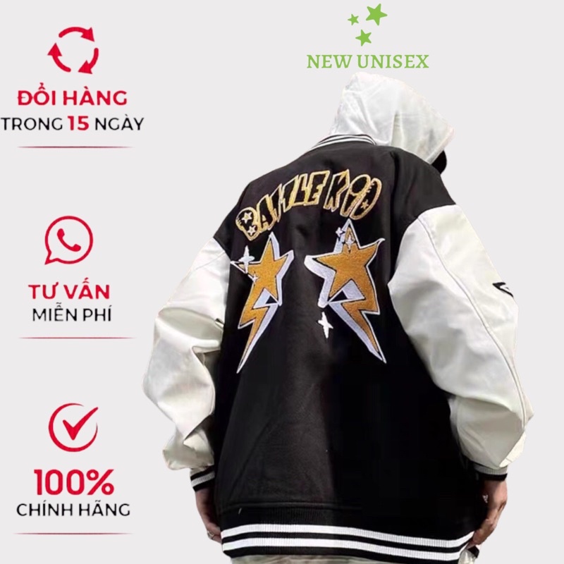 Áo Khoác Bomber Nam Chất Nỉ PE Loại 1 Dày Đẹp hai Màu Đen Đỏ In Logo Chữ B Phối Hình Lưng Sao Form Rộng Phối Đồ Đẹp [NEW