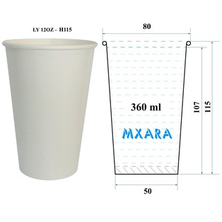 Ly giấy 12oz~350ml trắng trơn Mxara - SL 2.000 cái