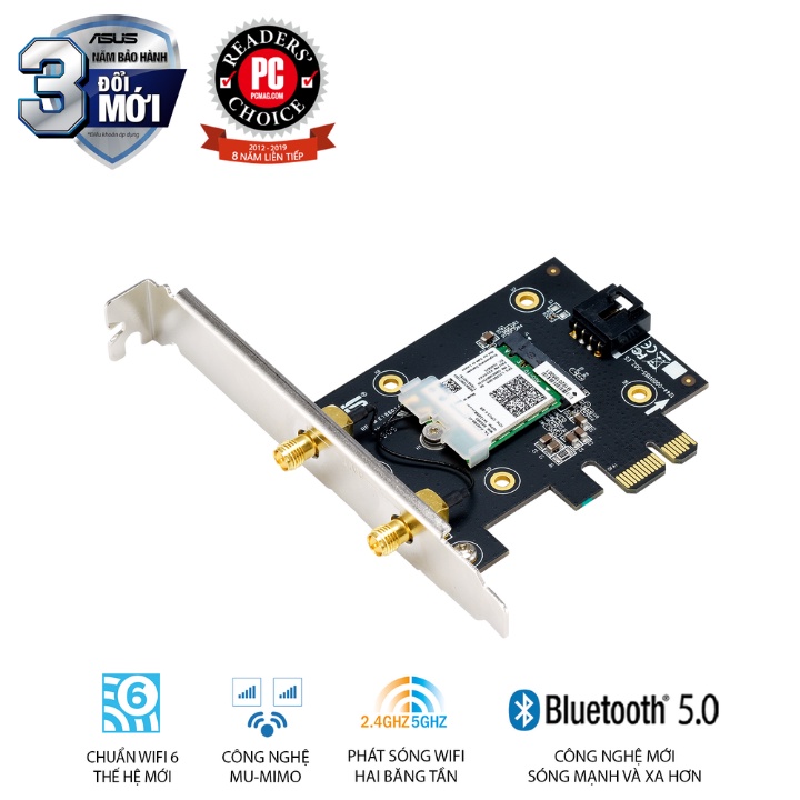 Card mạng PCIe WiFi 6 ASUS PCE-AX3000 Chuẩn AX3000 - Hàng chính hãng