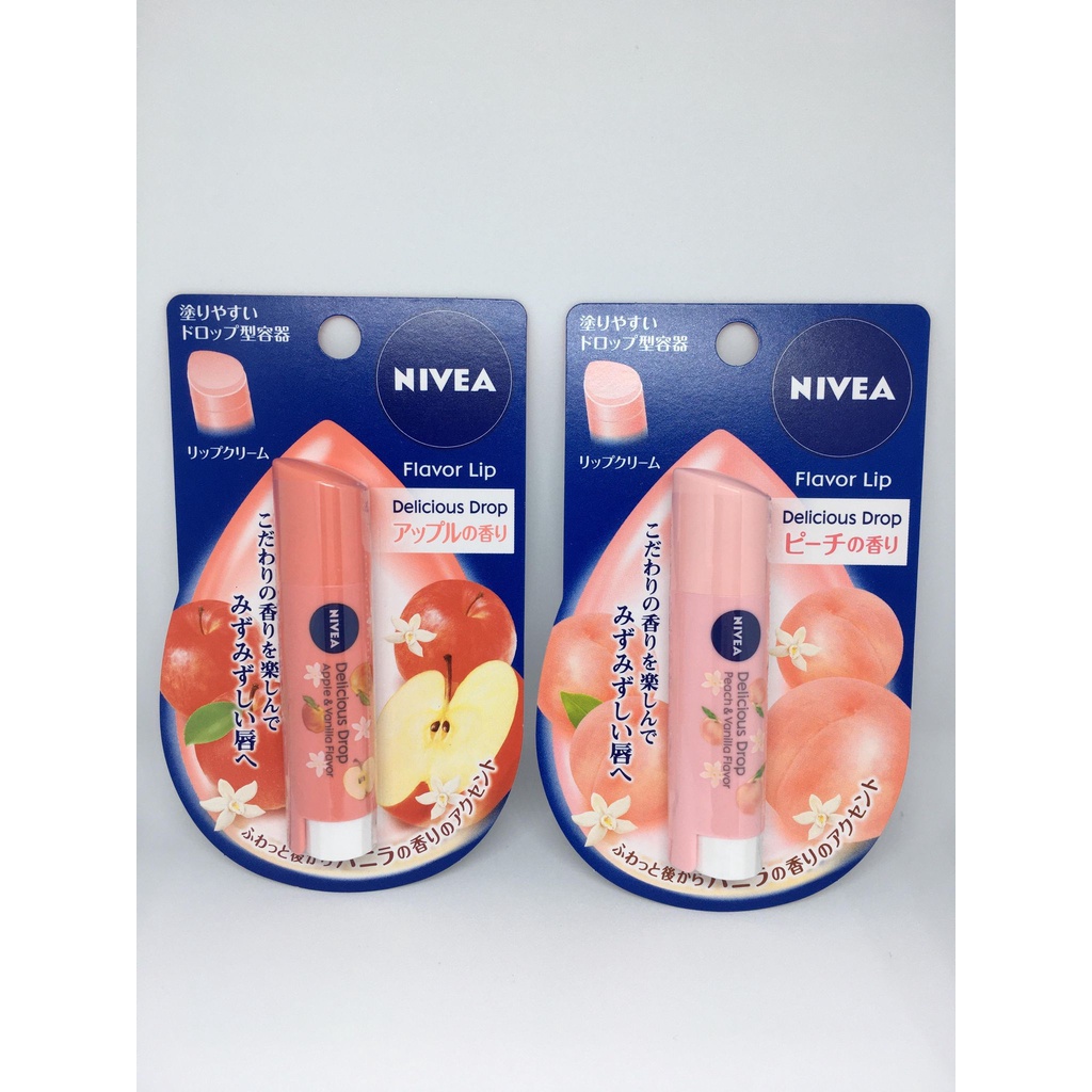 Son dưỡng môi Nivea Flavor Lip Delicious Drop Nhật Bản - Son dưỡng môi Nivea hương đào Peach táo Apple Cheap Moment