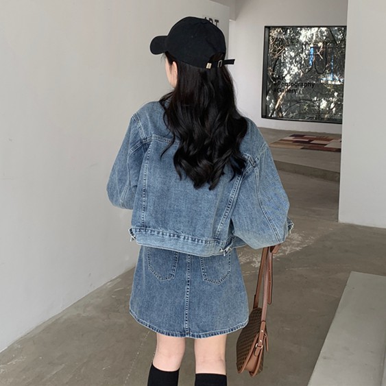 Set áo khoác denim + chân váy lưng cao Xiaozhainv phong cách retro (Có bán lẻ) | BigBuy360 - bigbuy360.vn