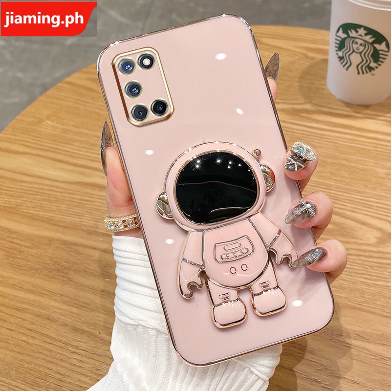 Ốp Điện Thoại Mềm Mạ Điện Hình Phi Hành Gia 3D Có Giá Đỡ Cho OPPO A52 A92