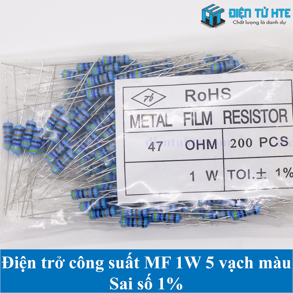 Gói 10 con Điện trở MF 1% 1W 5 vạch màu 1R-470R