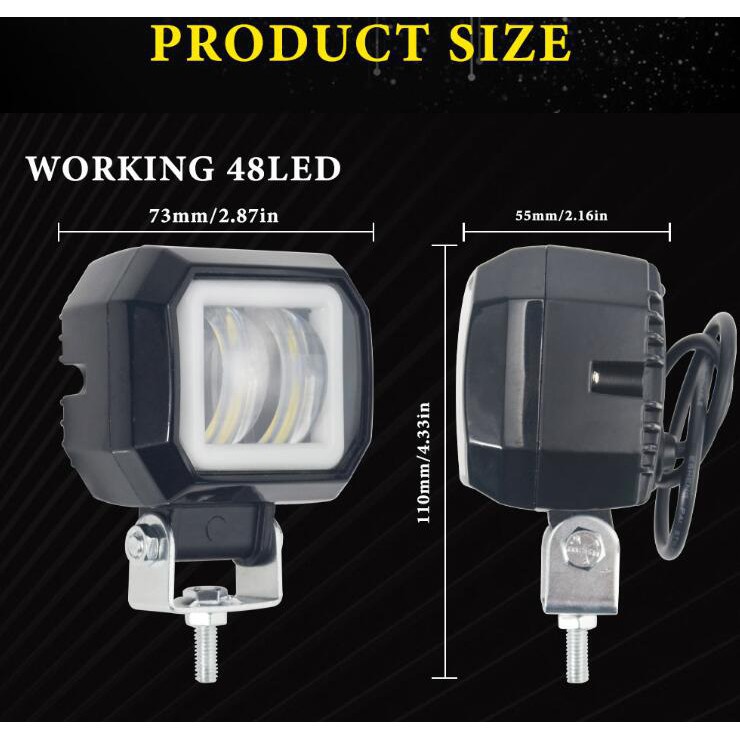 Bộ 2 đèn pha Kevanly hình vuông 3inch chống thấm nước 12v 24v 6000k 20w cho xe tải