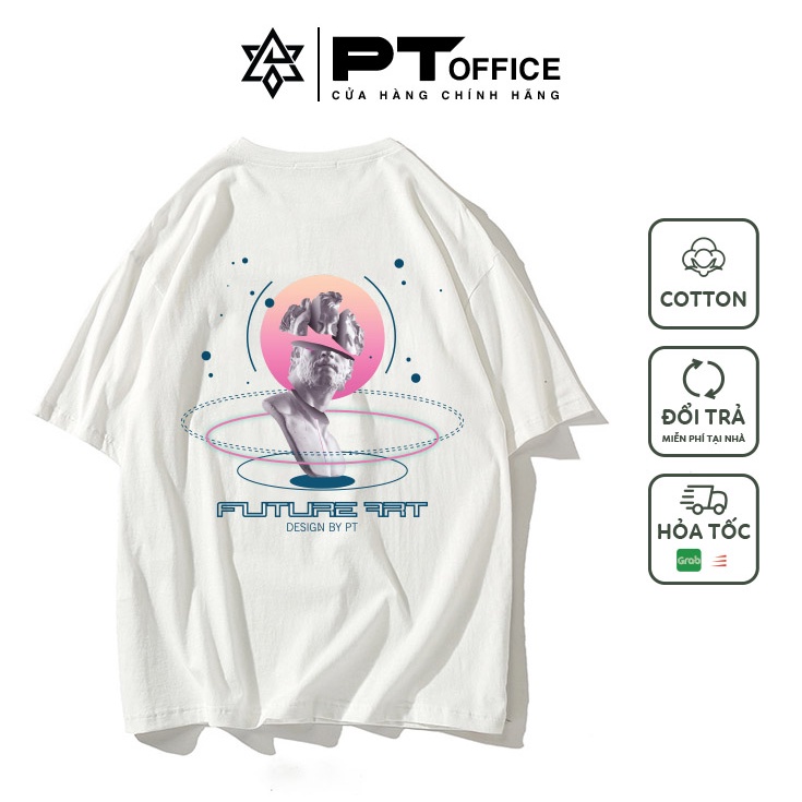Áo tay lỡ TƯỢNG NGHỆ THUẬT FUTURE cao cấp dáng rộng unisex cotton 100% (Đen, Trắng) - PT Office