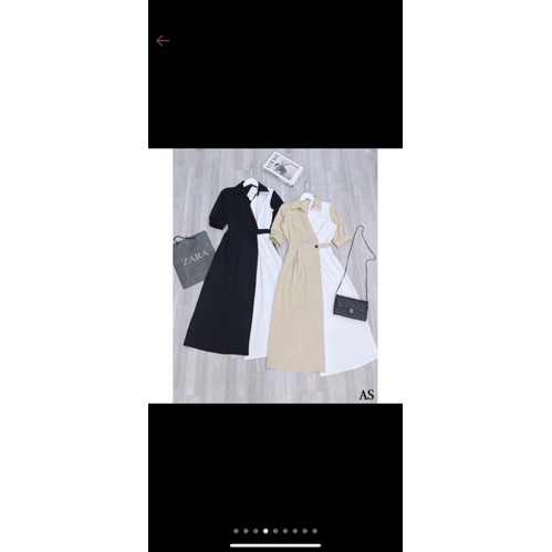 VÁY PHỐI 2 MẦU ĐAI EO TAY BỒNG CHO NỮ_PASS