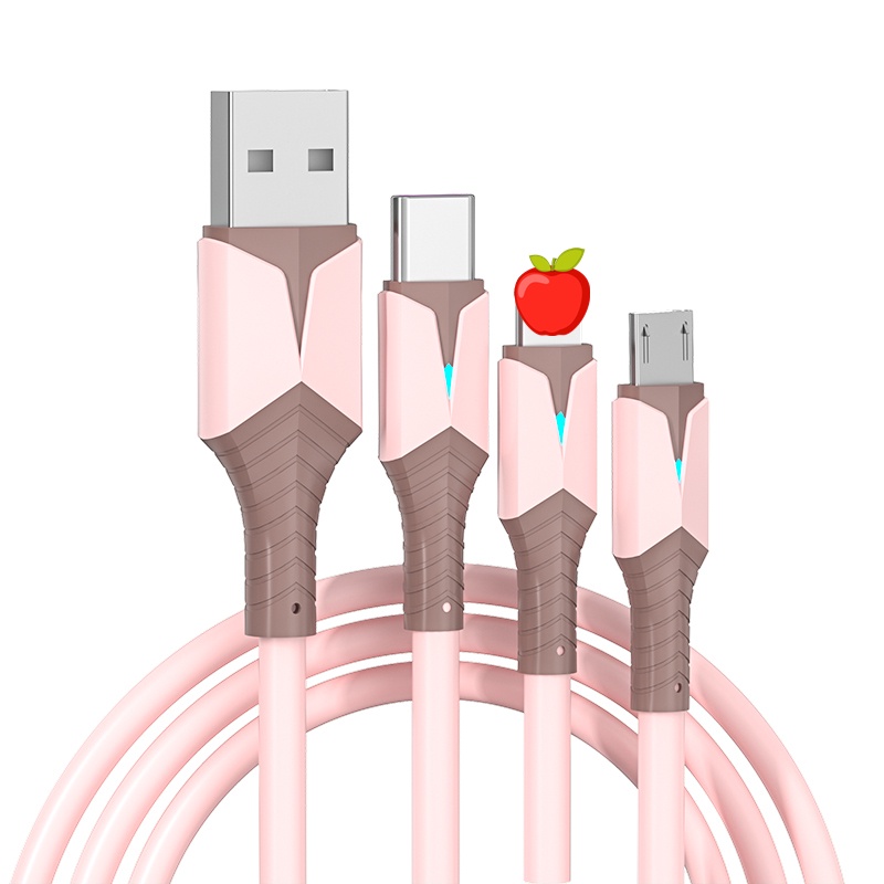 Cáp Sạc USB 3 Trong 1 Có Đèn Led Xanh Dương Cho Micro Type C I Pon