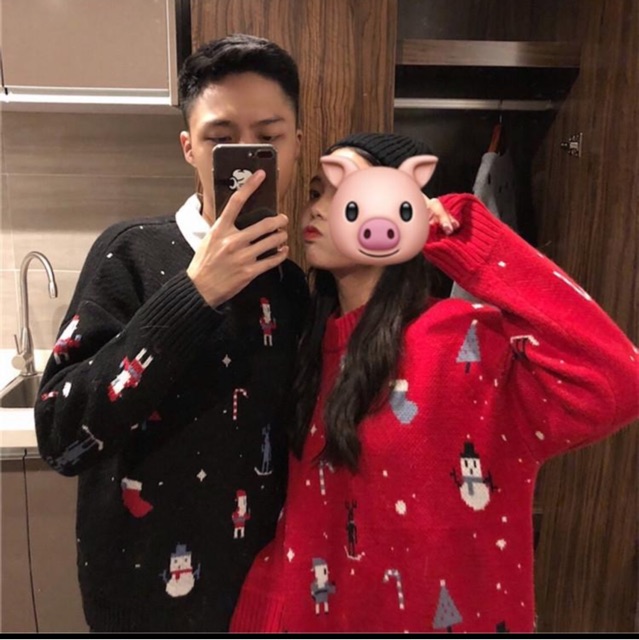 Áo len đôi 2 màu đỏ - đen