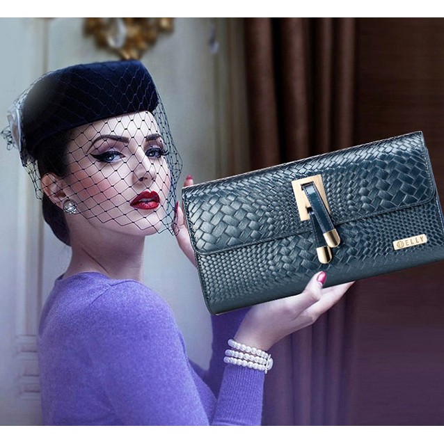 [Mã FAMALLT5 giảm 15% đơn 150k] Túi clutch nữ cao cấp da thật ELLY- EC3 xanh