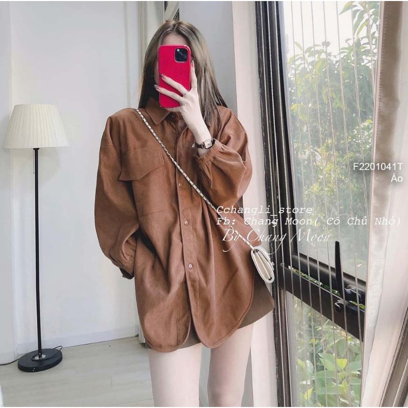 Áo sơ mi nhung đắp một túi hộp form rộng siêu xinh 2201