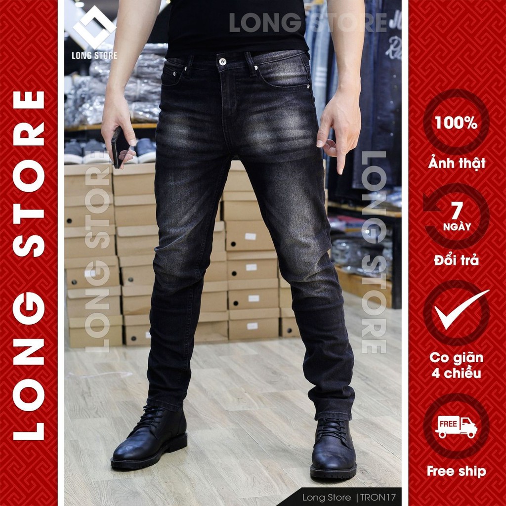 Quần jean nam đen xám chất bò co giãn cao cấp ống đứng dáng ôm skinny đẹp có big size LONGSTORE Tron17