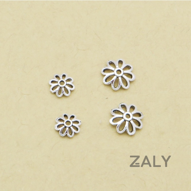 Charm bạc đế ốp hạt, đài 8 cánh hoa CC11 zaly - Bạc S925