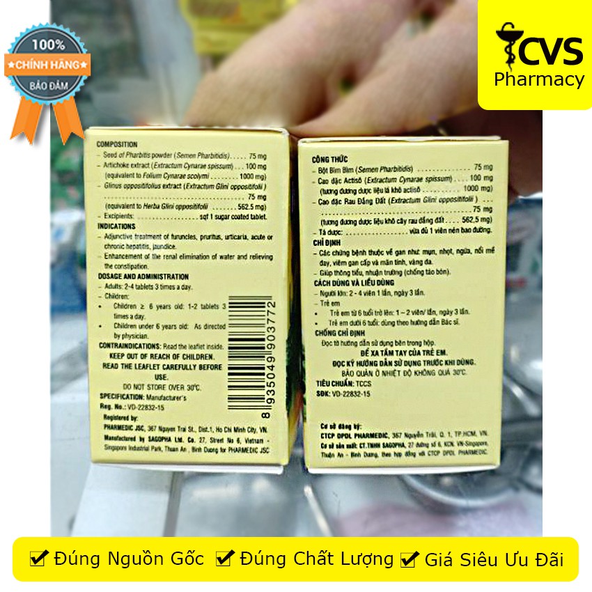 BAR Actiso - Viên uống mát gan lợi mật - B.A.R cvspharmacy